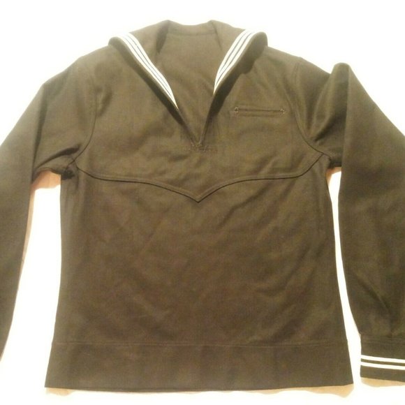 sz38 VTG USN NAVY SAILOR BLACK JUMPER CRACKER JACK UNIFORM BLOUSE JACKET MG 181
